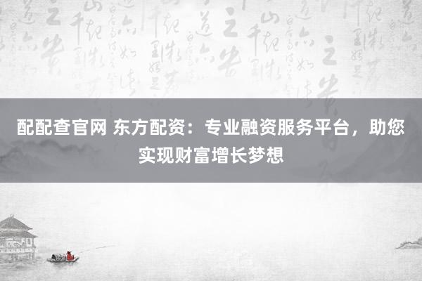 配配查官网 东方配资：专业融资服务平台，助您实现财富增长梦想
