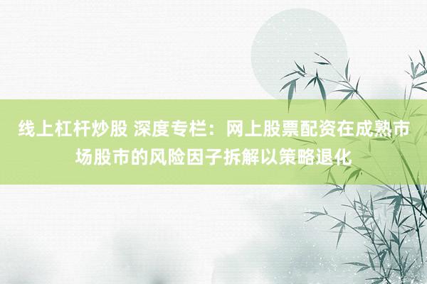 线上杠杆炒股 深度专栏：网上股票配资在成熟市场股市的风险因子拆解以策略退化
